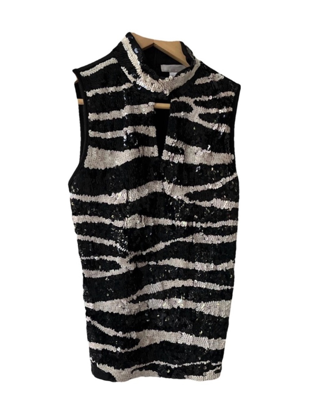 Etincelle Couture Sleeveless Black & White Sequin Zebra Top sz 2